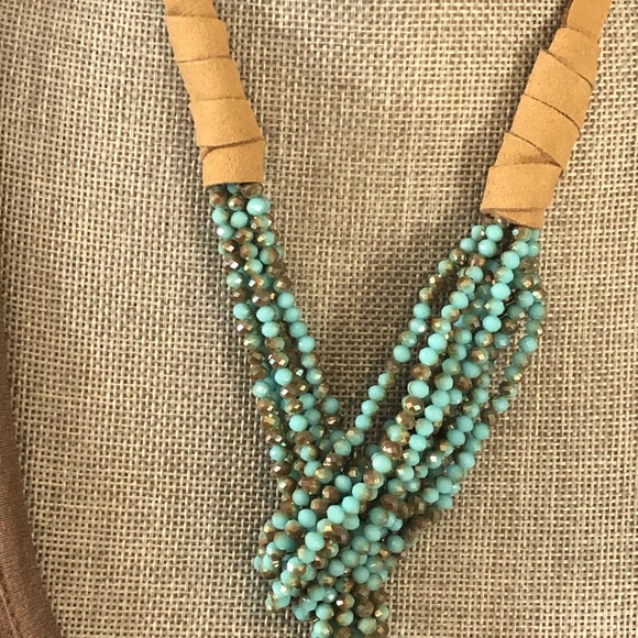 Turquoise Cut Crystal Statement Lariat Necklace-boutique - Picture 6 of 10